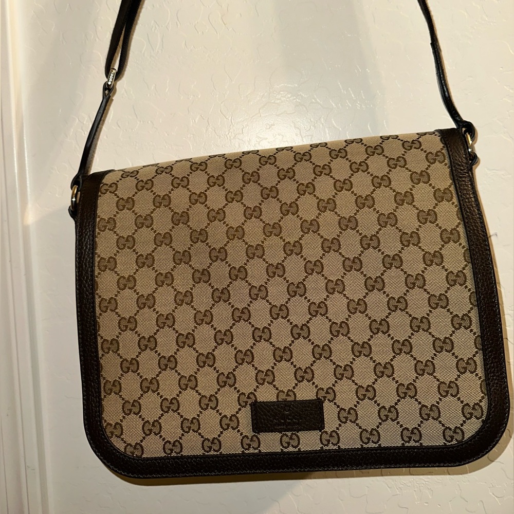 LARGE Gucci GG Canvas Flap Messenger Bag